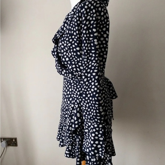 Seven Wonders Freya Wrap Dress Frill Neck Navy  Size 12 - Picture 2 of 4